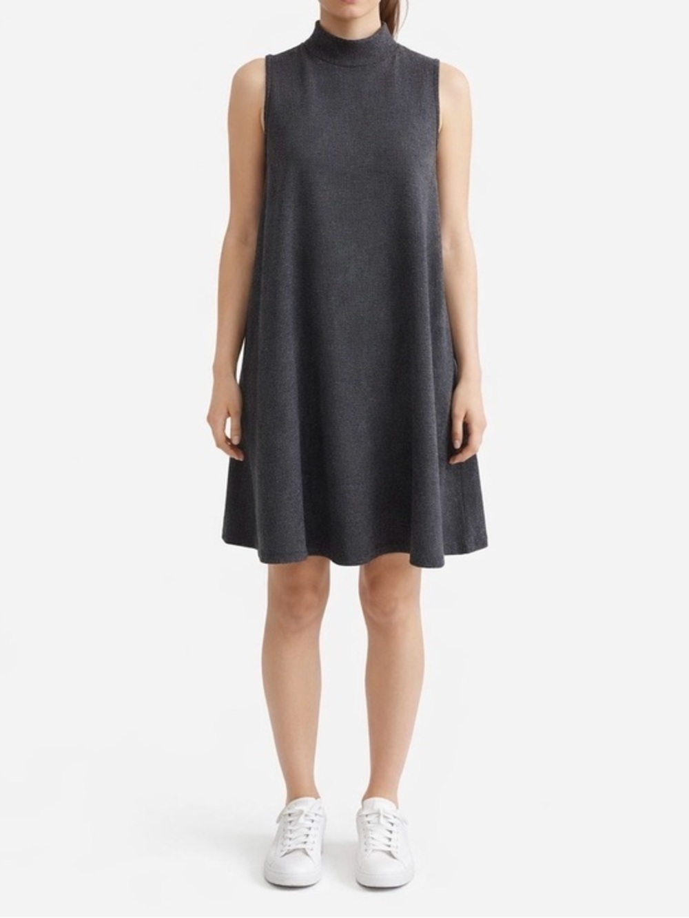 Artisan NY Charcoal Sleeveless A-Line Mock Stripes Neck Dress Size Small